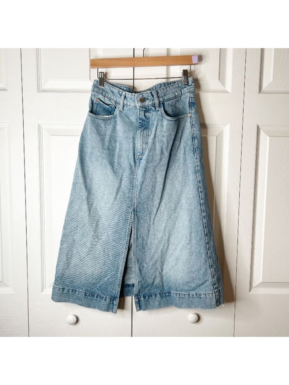DL1961 Alma A-Line Light Wash Blue 100% Cotton Denim Midi Skirt Women's Size 25